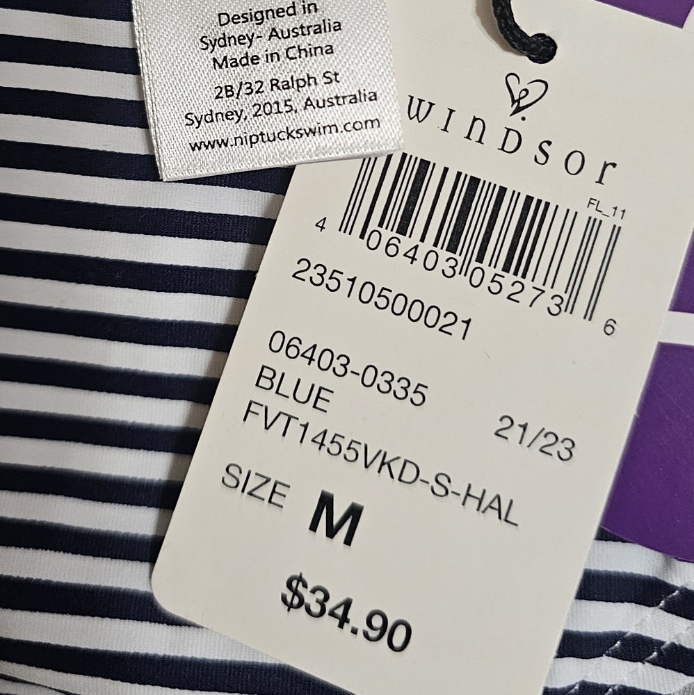 Bikini Bottom Niptuck Swim Windsor M Nwt Cheeky Royal Blue White Strip